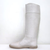 Fendi Karligraphy Crocodile-Embossed Riding Boots Cream Leather Size 38.5 NEW