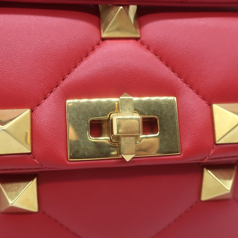 Valentino Medium Roman Stud Shoulder Bag Red Quilted Leather Crossbody