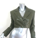 Alice + Olivia Anthony Cropped Faux Leather Blazer Olive Size 0