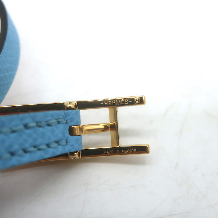 Hermes Behapi Double Tour Reversible Bracelet Blue/Orange Leather Gold Hardware