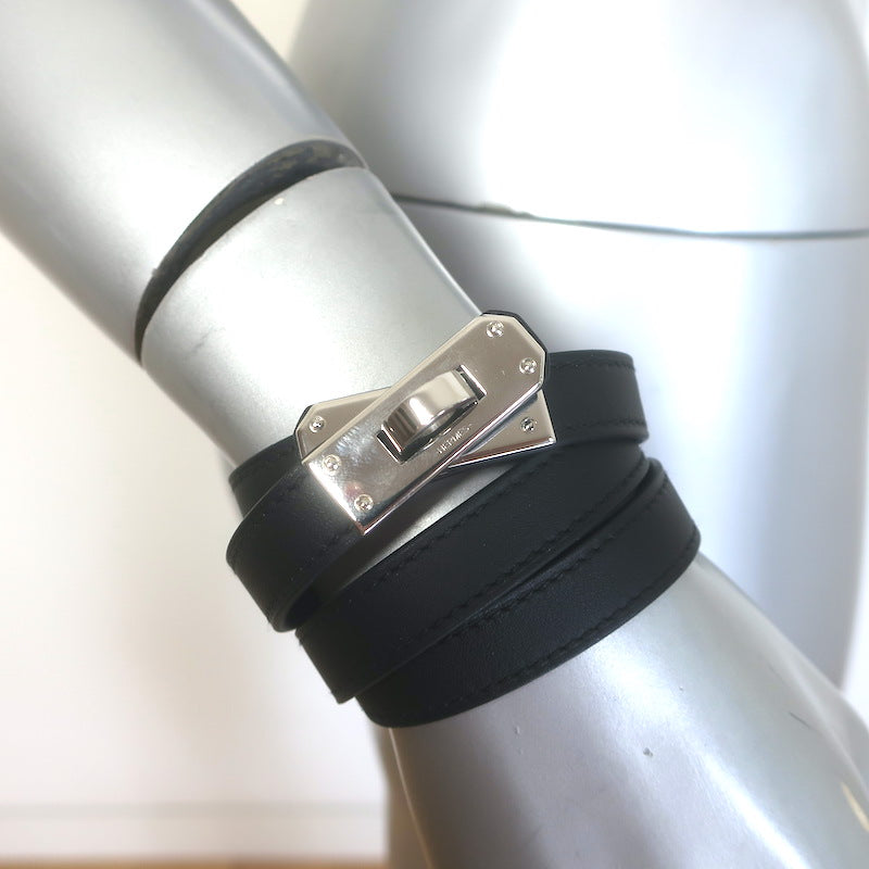 Hermes Kelly Triple Tour Wrap Bracelet/Choker Necklace Black Leather Palladium Hardware