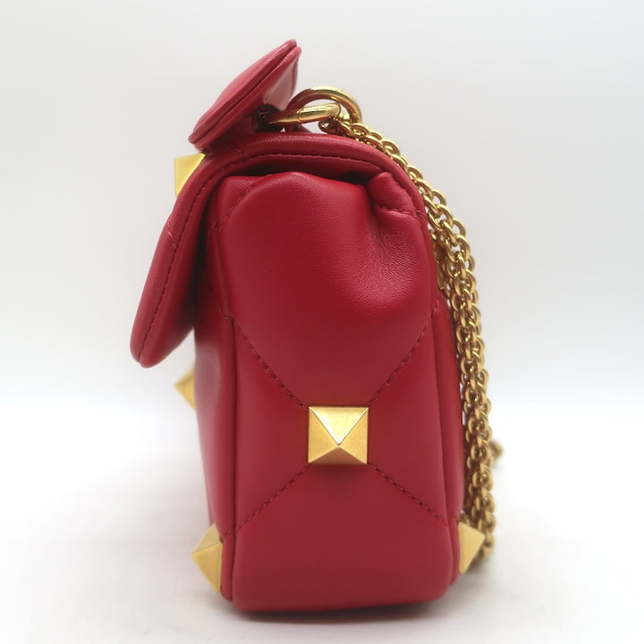 Valentino Medium Roman Stud Shoulder Bag Red Quilted Leather Crossbody