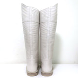 Fendi Karligraphy Crocodile-Embossed Riding Boots Cream Leather Size 38.5 NEW