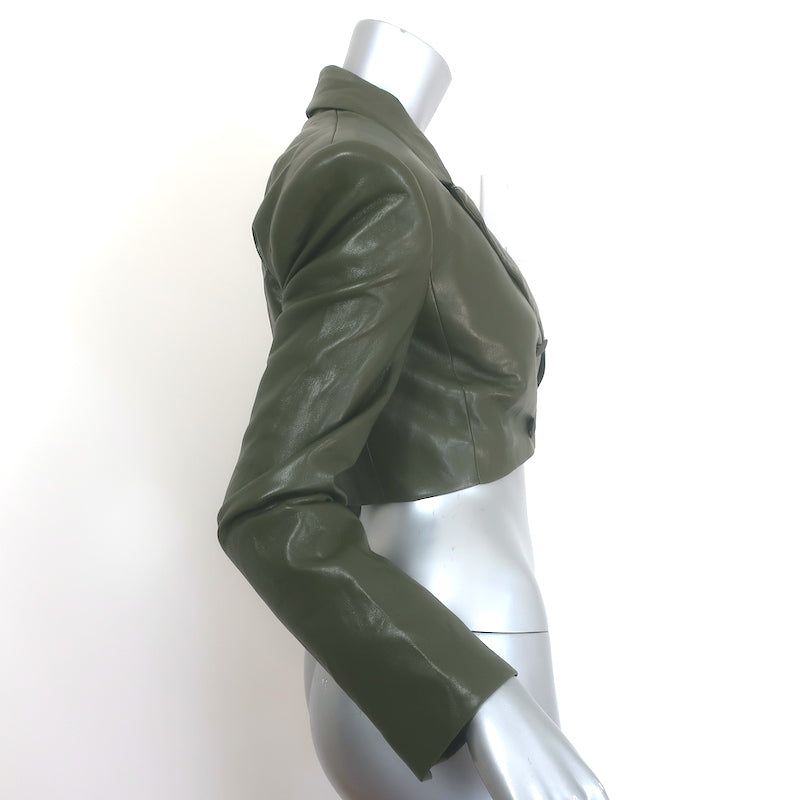 Alice + Olivia Anthony Cropped Faux Leather Blazer Olive Size 0