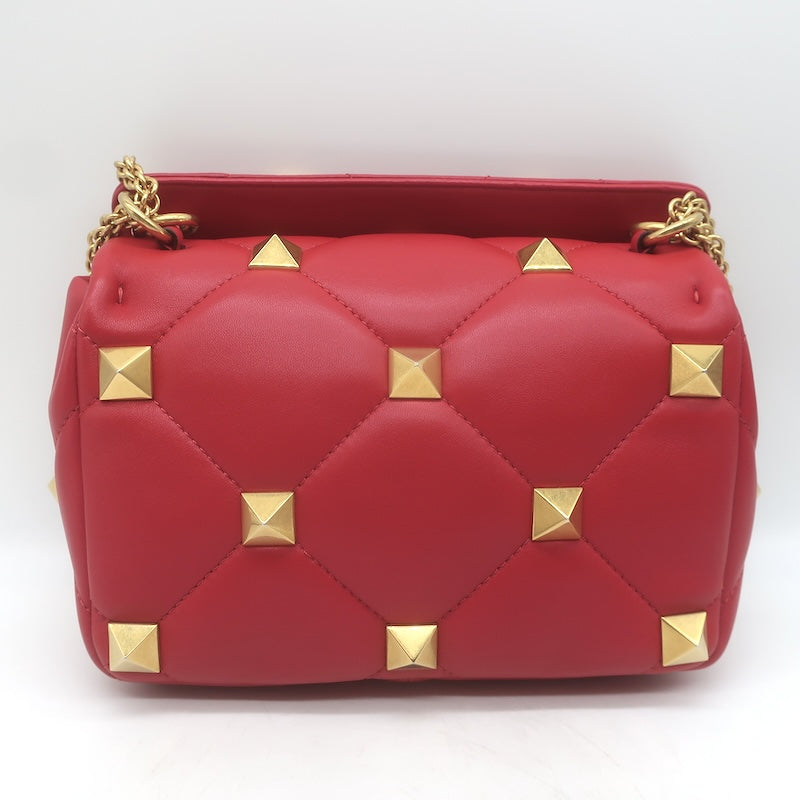 Valentino Medium Roman Stud Shoulder Bag Red Quilted Leather Crossbody