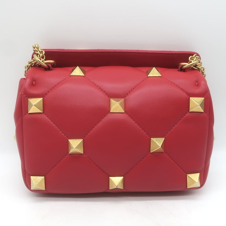 Valentino Medium Roman Stud Shoulder Bag Red Quilted Leather Crossbody