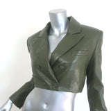 Alice + Olivia Anthony Cropped Faux Leather Blazer Olive Size 0
