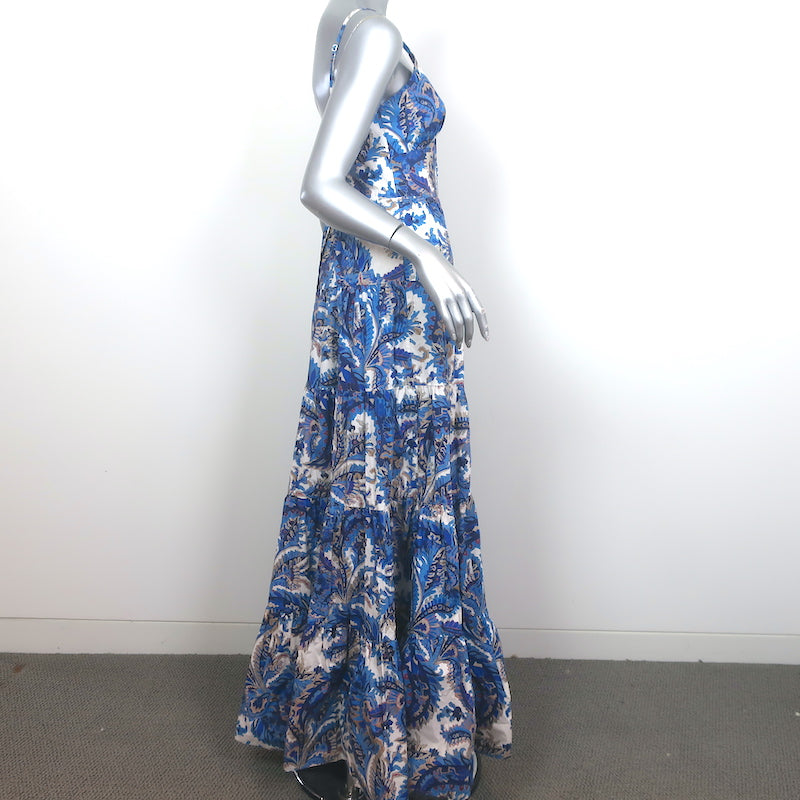 Cara Cara Nathali Tiered Maxi Dress Blue Paisley Print Cotton Size Small