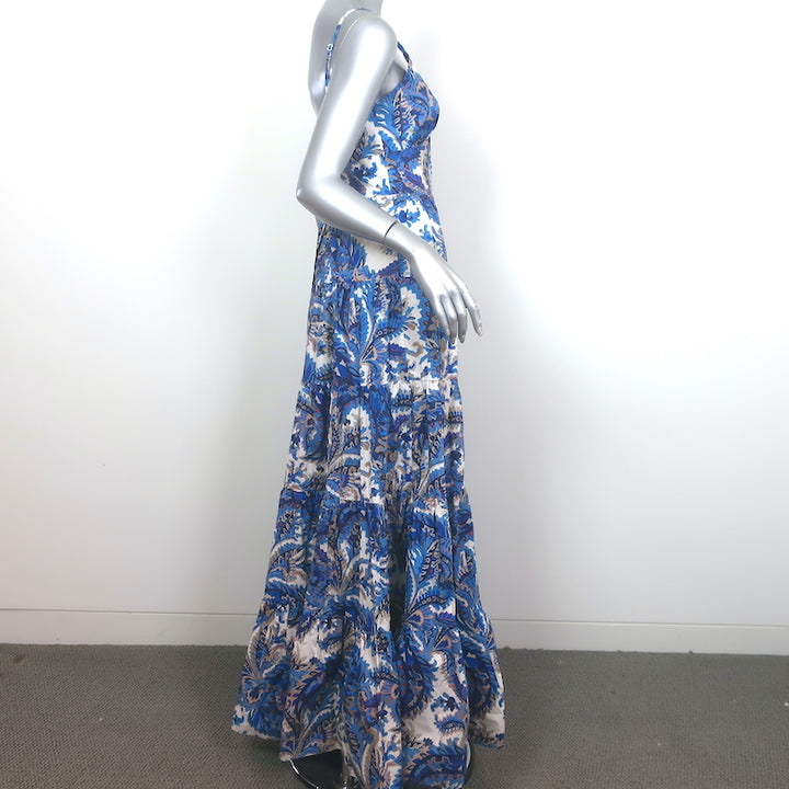 Cara Cara Nathali Tiered Maxi Dress Blue Paisley Print Cotton Size Small