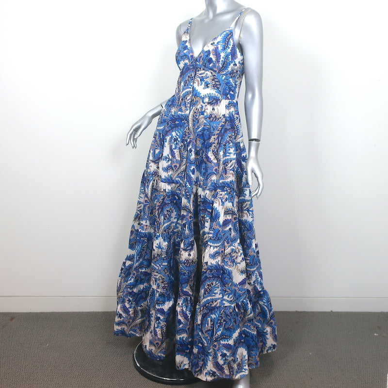 Cara Cara Nathali Tiered Maxi Dress Blue Paisley Print Cotton Size Small