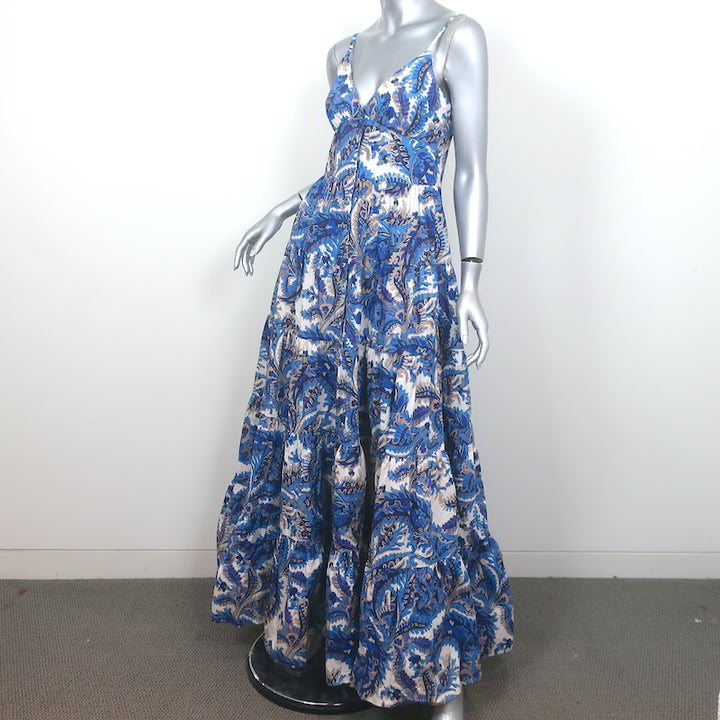 Cara Cara Nathali Tiered Maxi Dress Blue Paisley Print Cotton Size Small