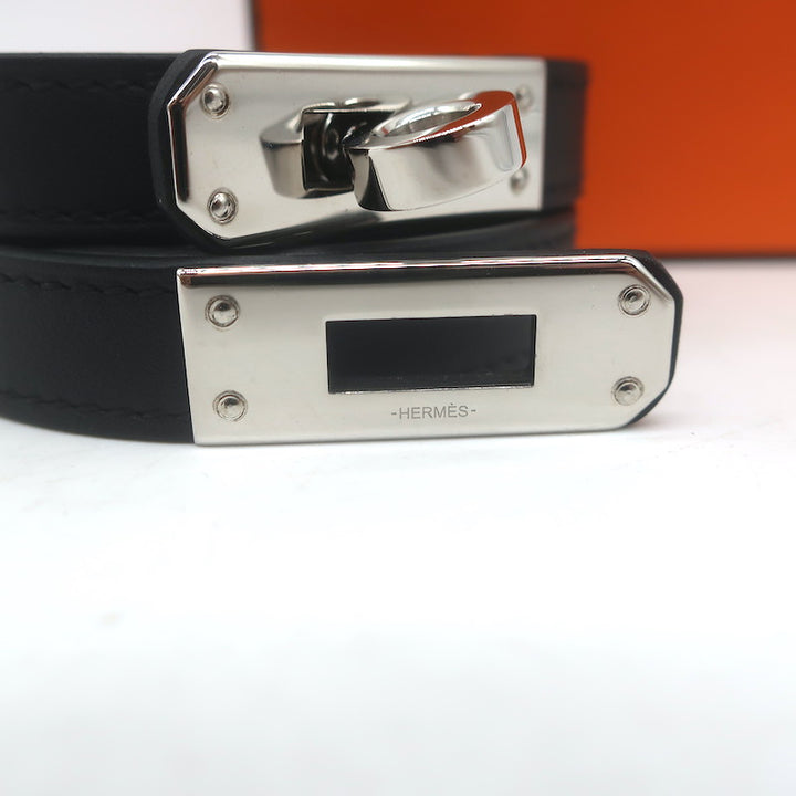 Hermes Kelly Triple Tour Wrap Bracelet/Choker Necklace Black Leather Palladium Hardware