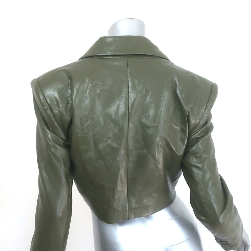 Alice + Olivia Anthony Cropped Faux Leather Blazer Olive Size 0