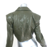 Alice + Olivia Anthony Cropped Faux Leather Blazer Olive Size 0