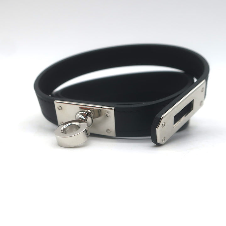 Hermes Kelly Triple Tour Wrap Bracelet/Choker Necklace Black Leather Palladium Hardware