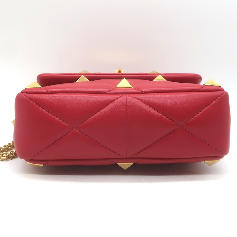 Valentino Medium Roman Stud Shoulder Bag Red Quilted Leather Crossbody