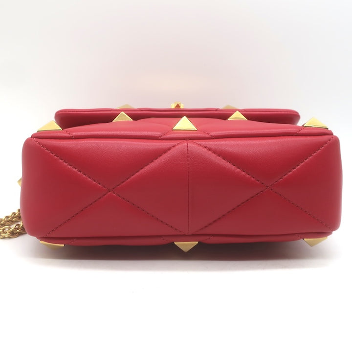 Valentino Medium Roman Stud Shoulder Bag Red Quilted Leather Crossbody