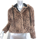 Morgane Le Fay Leopard Print Faux Fur Hooded Jacket Brown Size Extra Small
