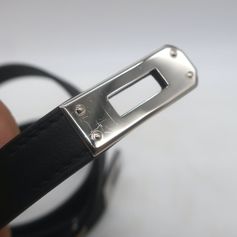 Hermes Kelly Triple Tour Wrap Bracelet/Choker Necklace Black Leather Palladium Hardware