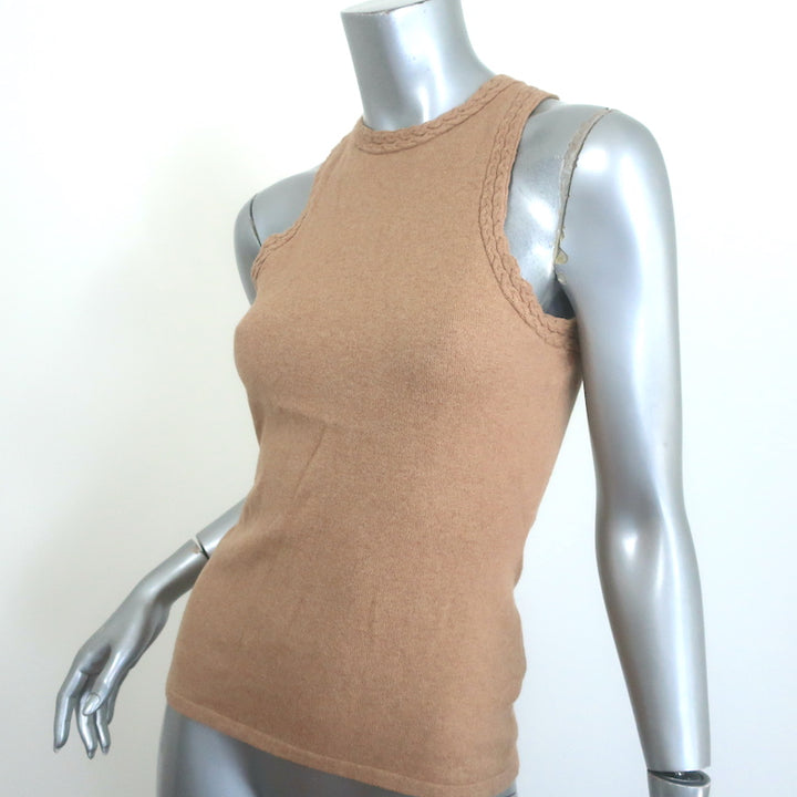 Joslin Braided-Trim Knit Tank Top Sand Cotton-Cashmere Size US 4