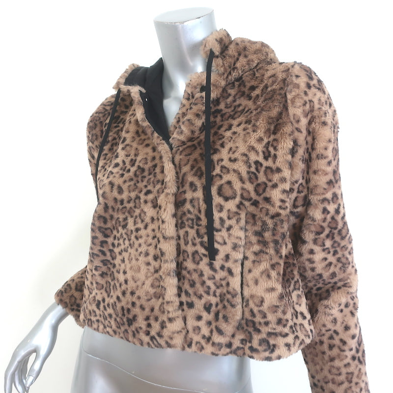 Morgane Le Fay Leopard Print Faux Fur Hooded Jacket Brown Size Extra Small