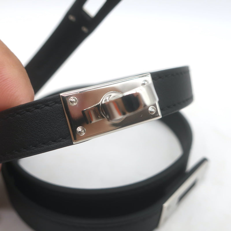 Hermes Kelly Triple Tour Wrap Bracelet/Choker Necklace Black Leather Palladium Hardware