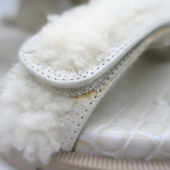 Christian Louboutin Lock Wool Shearling Slingback Sandals Cream Size 38.5