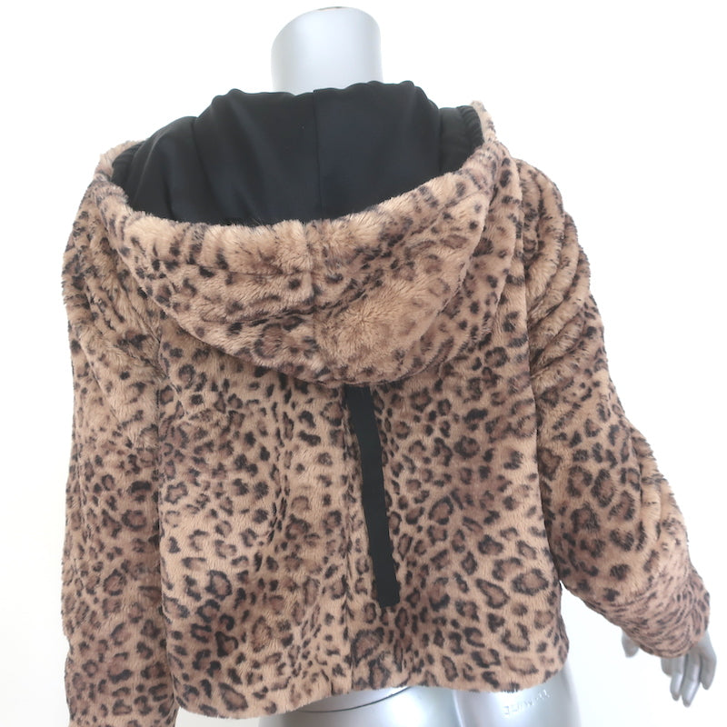 Morgane Le Fay Leopard Print Faux Fur Hooded Jacket Brown Size Extra Small