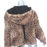 Morgane Le Fay Leopard Print Faux Fur Hooded Jacket Brown Size Extra Small