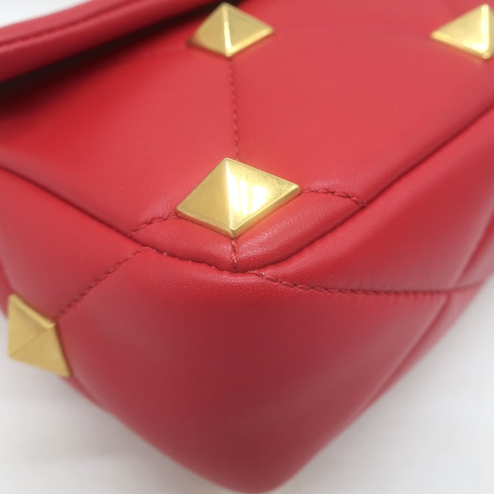 Valentino Medium Roman Stud Shoulder Bag Red Quilted Leather Crossbody