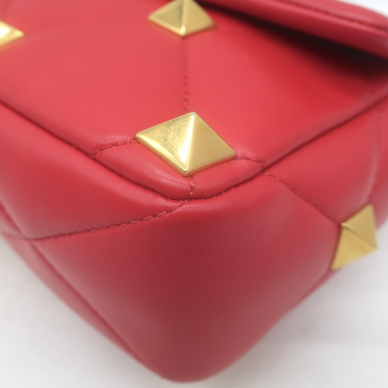 Valentino Medium Roman Stud Shoulder Bag Red Quilted Leather Crossbody