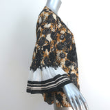 Kobi Halperin Top Mustard/Navy Floral Print Size Small Bell Sleeve Blouse