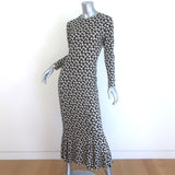 Norma Kamali Fishtail Midi Dress Black/White Leaf Print Jersey Size Small