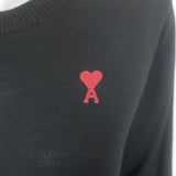 AMI Paris Ami De Coeur Embroidered Crewneck Sweater Black Wool Size Small
