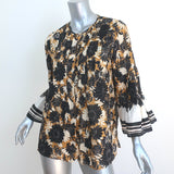 Kobi Halperin Top Mustard/Navy Floral Print Size Small Bell Sleeve Blouse