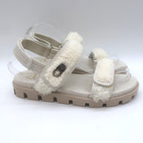 Christian Louboutin Lock Wool Shearling Slingback Sandals Cream Size 38.5