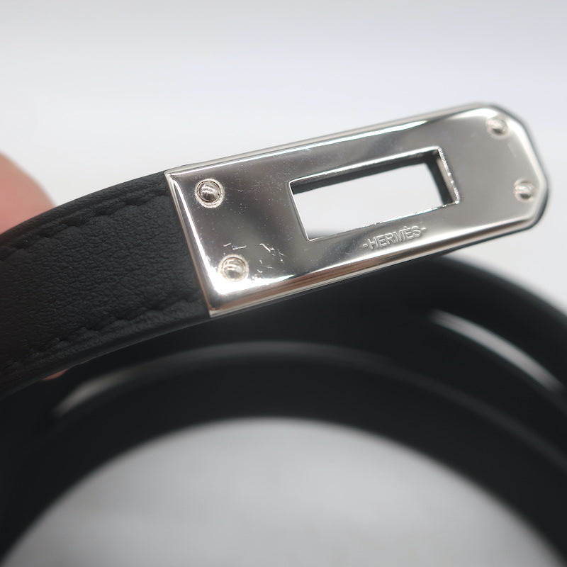 Hermes Kelly Triple Tour Wrap Bracelet/Choker Necklace Black Leather Palladium Hardware