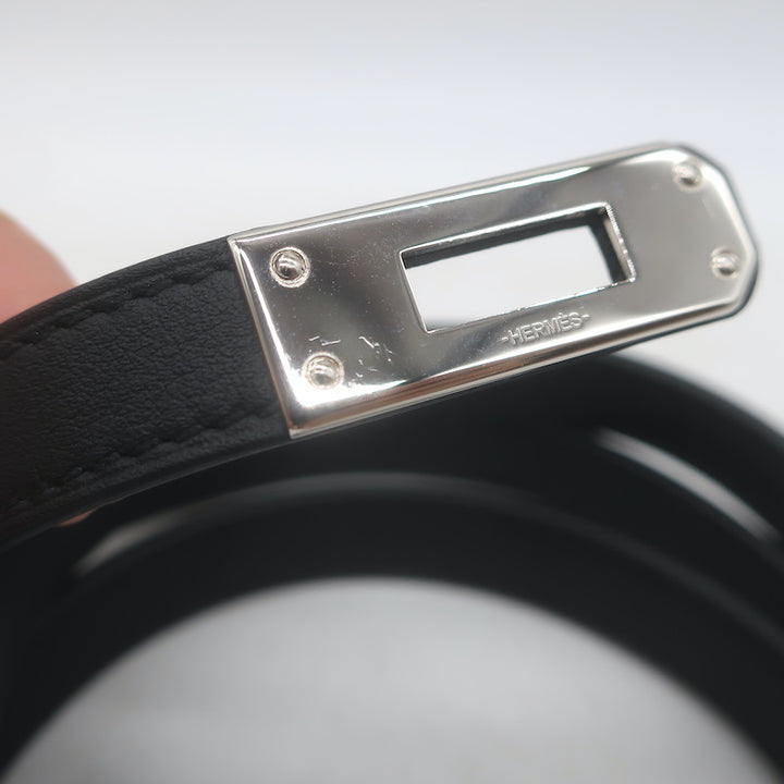 Hermes Kelly Triple Tour Wrap Bracelet/Choker Necklace Black Leather Palladium Hardware