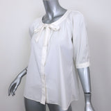 Theory Tie-Neck Top Marist Cream Stretch Cotton Size Small Short Sleeve Blouse