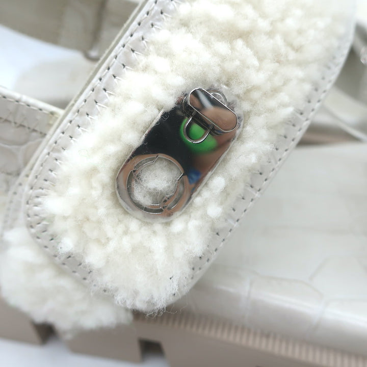 Christian Louboutin Lock Wool Shearling Slingback Sandals Cream Size 38.5