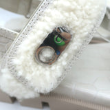 Christian Louboutin Lock Wool Shearling Slingback Sandals Cream Size 38.5