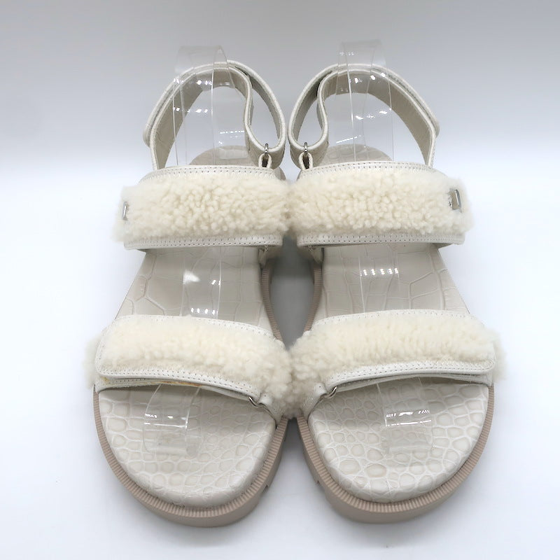 Christian Louboutin Lock Wool Shearling Slingback Sandals Cream Size 38.5