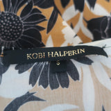 Kobi Halperin Top Mustard/Navy Floral Print Size Small Bell Sleeve Blouse