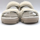Christian Louboutin Lock Wool Shearling Slingback Sandals Cream Size 38.5