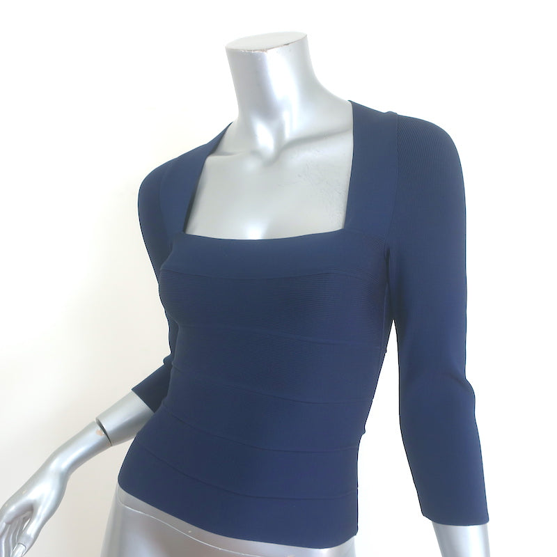 Herve Leger Icon Square Neck Bandage Top Navy Size Extra Small