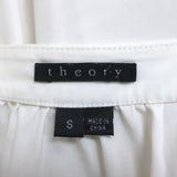 Theory Tie-Neck Top Marist Cream Stretch Cotton Size Small Short Sleeve Blouse