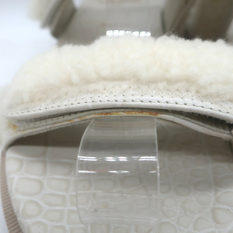 Christian Louboutin Lock Wool Shearling Slingback Sandals Cream Size 38.5
