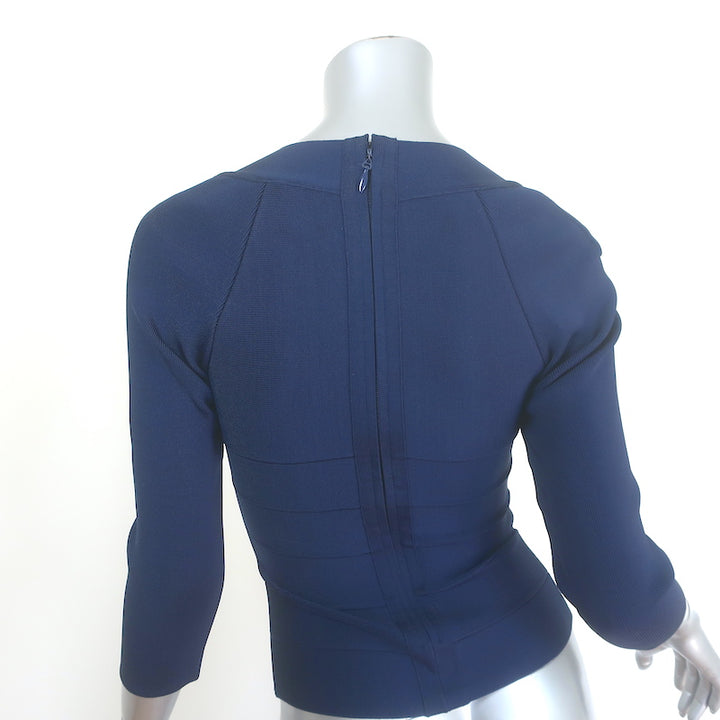 Herve Leger Icon Square Neck Bandage Top Navy Size Extra Small
