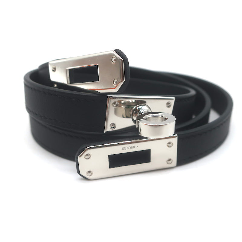 Hermes Kelly Triple Tour Wrap Bracelet/Choker Necklace Black Leather Palladium Hardware