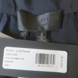 Nili Lotan Zelie Halterneck Top Dark Navy Silk Size 2 Tie-Neck Blouse NEW
